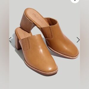 Madewell Women’s The Carey Mule in Leather Amber Brown Block Heel